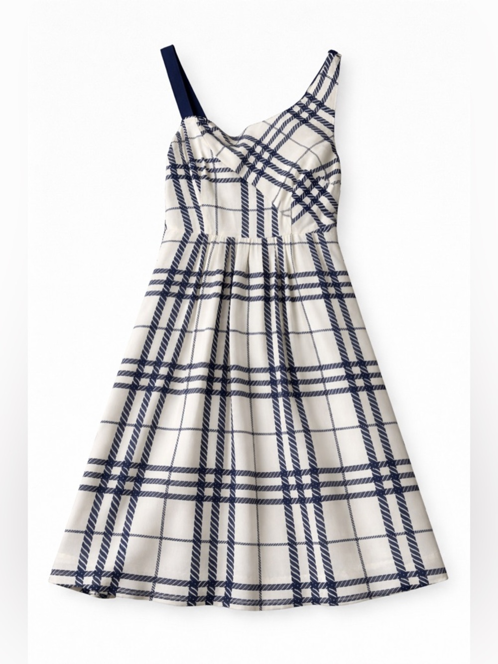 Moulinette Soeurs Silk Dress Navy White Rope Print Fit Flare Pockets 2